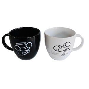 MR MRS Mickey and Minnie Mouse Black and White Set of 2 Ceramic Coffee Mugs Cups